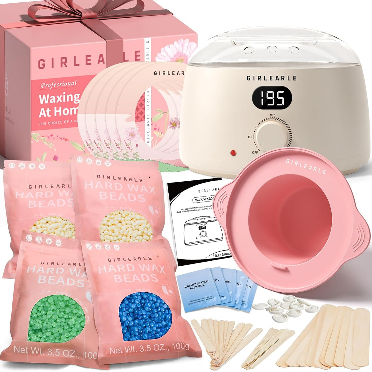 GIRLEARLE Digital Waxing Kit for Women and Men, Wax Pot Warmer Hair Removal  Wax kit at Home with Wax Beads & Silicone Pot, Designed for Sensitive Skin and Brazilian, Bikini, Facial, Leg, and Full Body
